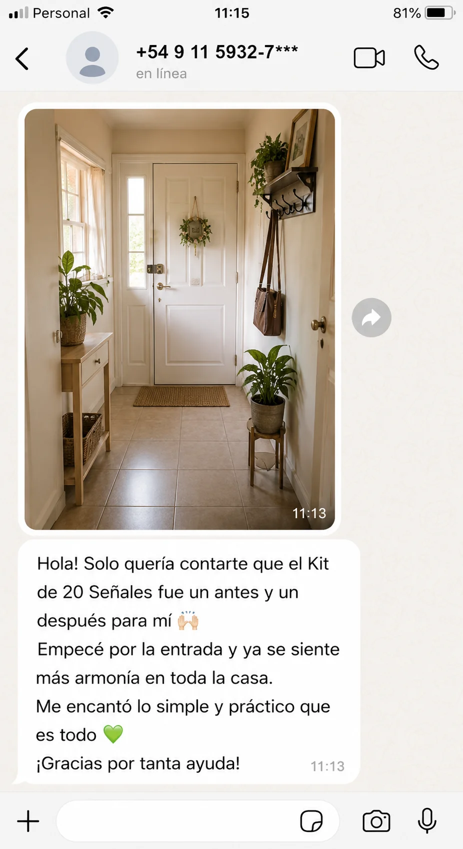 Testimonio real de una clienta 3 enviado por WhatsApp