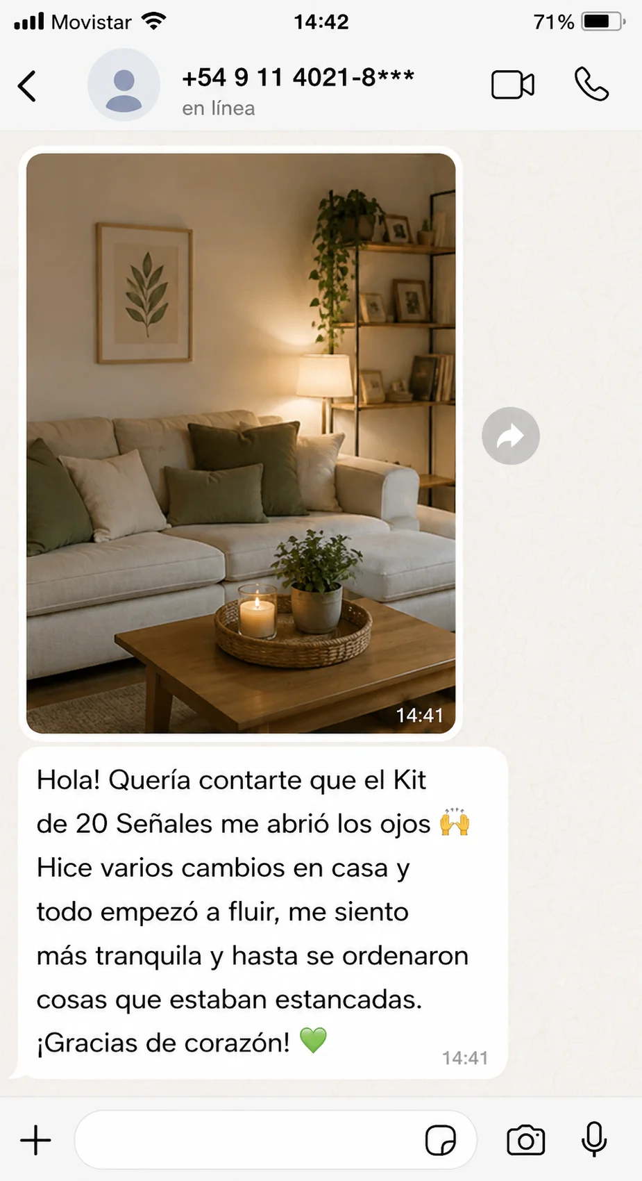Testimonio real de una clienta 1 enviado por WhatsApp