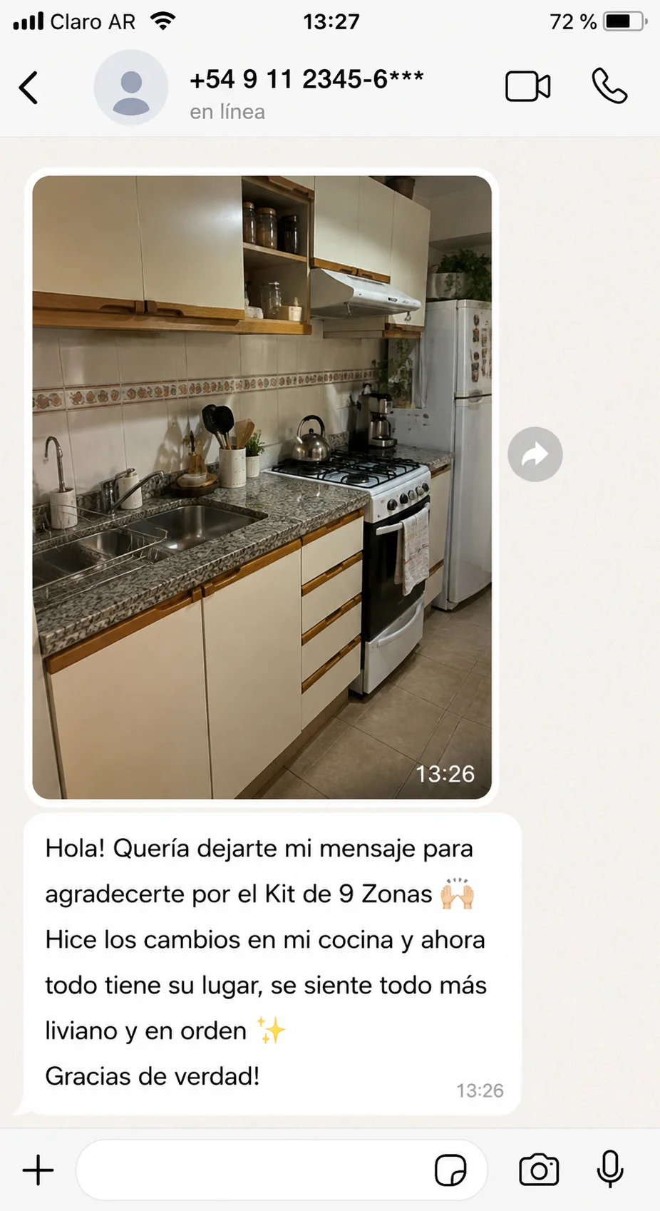 Testimonio real de una clienta 2 enviado por WhatsApp
